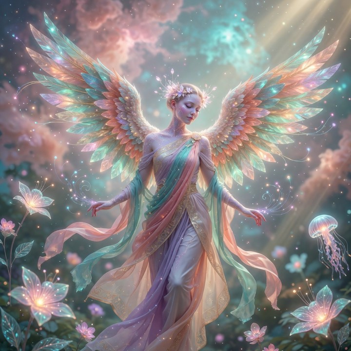 Futuristic luminous angel — sample of studio image generation